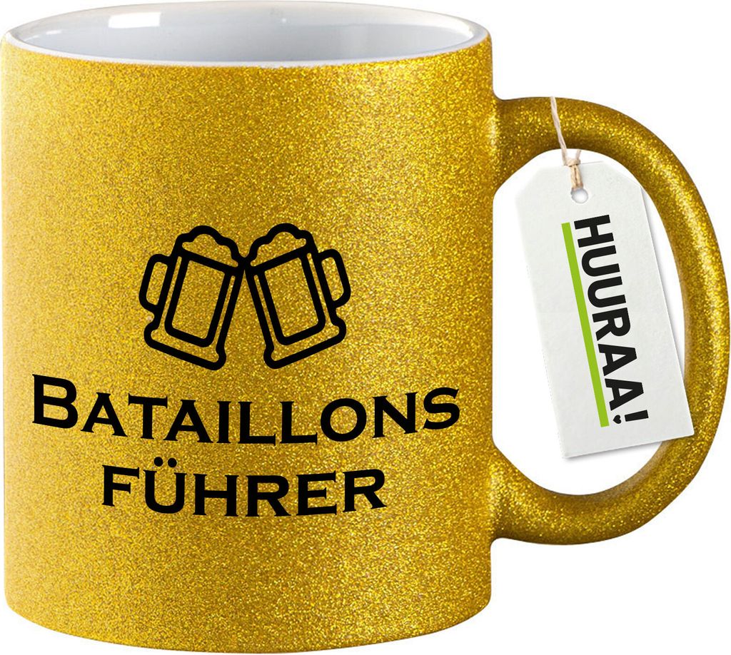 Huuraa Glitzertasse Bataillonsführer Schützenfest 330ml Gold Keramik Kaffeebecher Geschenkidee