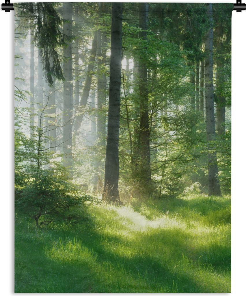 MuchoWow Wandteppich Wandbehang Natur - Bäume - Wald - Grün - Sonne - Gras - Pflanzen 60x80 cm Tapisserie Dekoration Wandtuch - Decke - Wandtü...