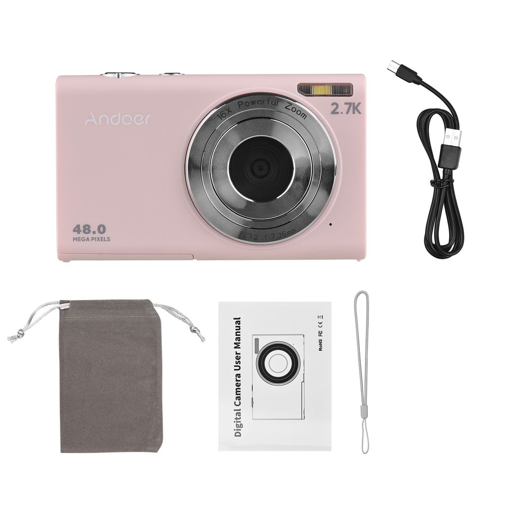 Andoer 2,7K-Digitalkamera, kompakter Video-Camcorder, 48 MP, Autofokus, 2,88-Zoll-IPS-Bildschirm, 16-facher Zoom, Verwacklungsschutz, Gesichtserken...