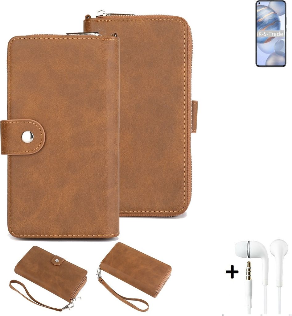 K-S-Trade Handy Schutz Hülle kompatibel mit Huawei Honor 30 + Kopfhörer Portemonnee Tasche Wallet-Case Bookstyle-Etui braun (1x)