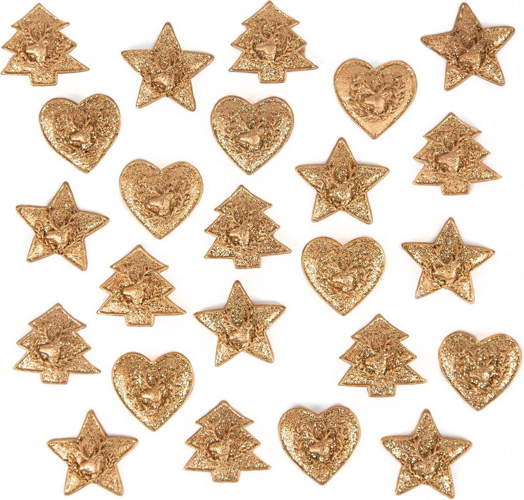 24 Weihnachten Streuteile Herz Stern Baum goldene Tischdekoration 3 cm