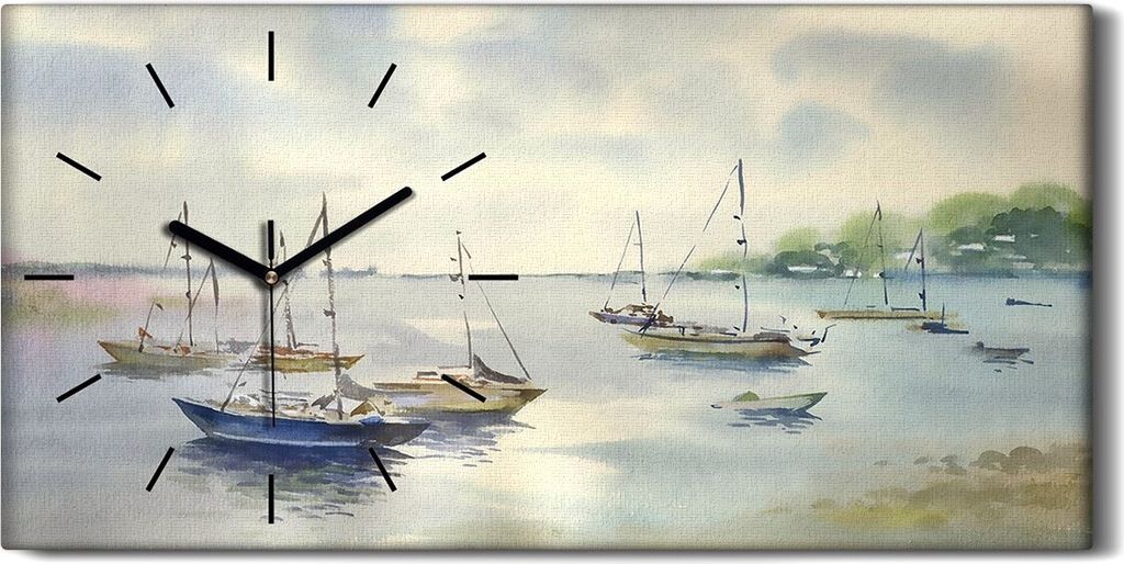 Dekor Leinwand Uhr Wandbilder Geräuschlos 60x30 Wasser boote Landschafts - schwarze Hände