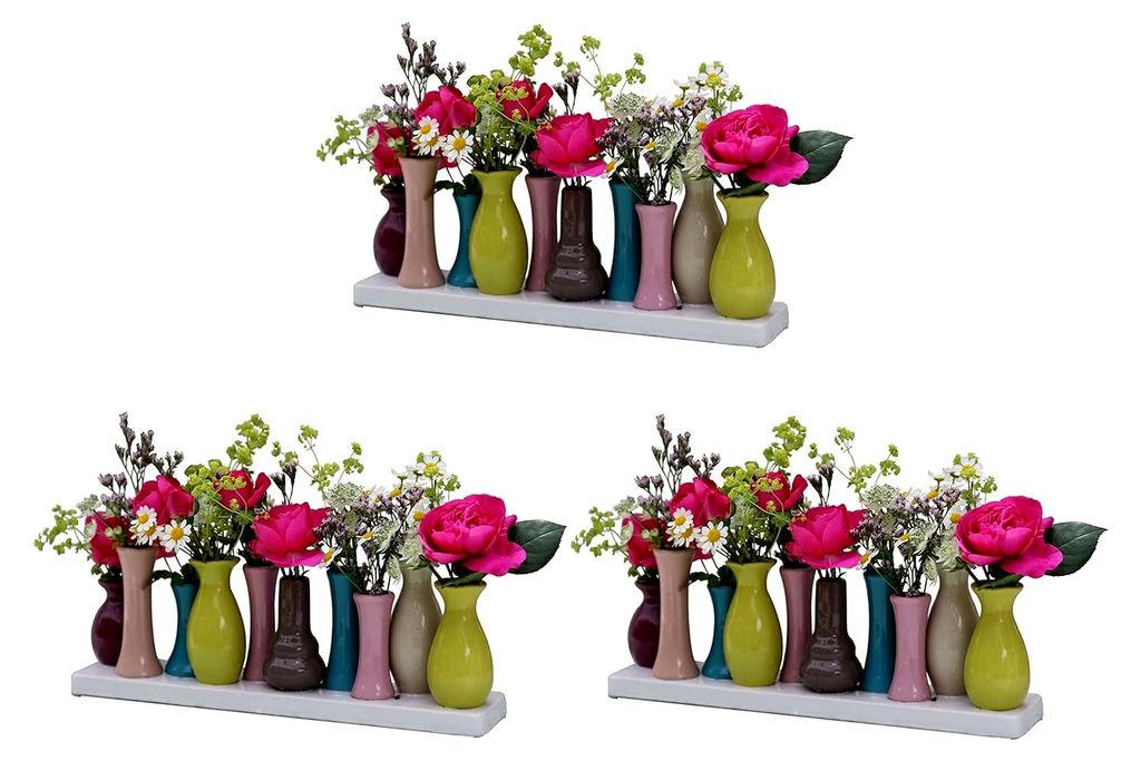 3er Set Keramikvasen – Bunte Mini-Vasen je 10 Stück (31×7×11 cm) – Handarbeit im skandinavischen Stil – Moderne Tisch- und Wohnungsdekorat...