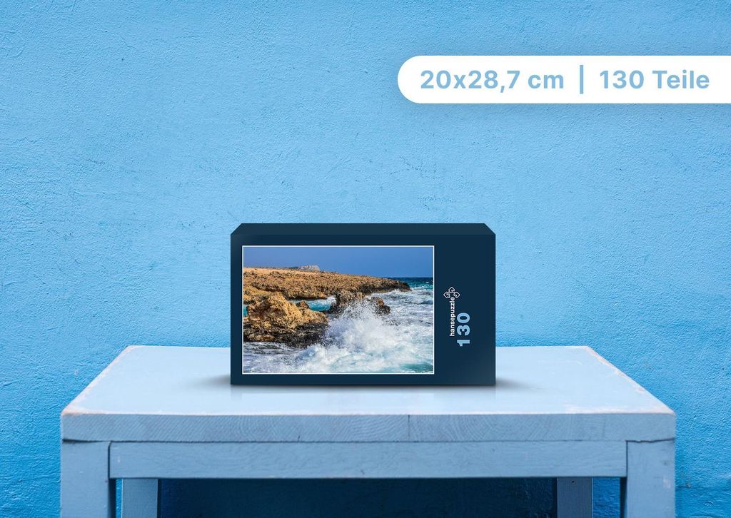 hansepuzzle 100380 - Felsen im Meer Puzzle, 130 Teile, Natur, 28,7 x 20,0cm mit hochwertiger Aufbewahrung, Kartonbox und wiederverschließbarem Beutel