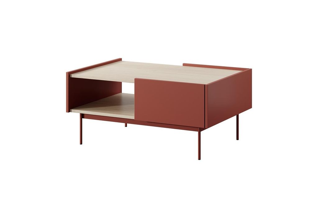 BETTSO Couchtisch mit Schubladen Kaffeetisch rechteckig Wohnzimmertisch auf Metallbeinen COLOR 97 x 65 cm Rot Ziegelrot