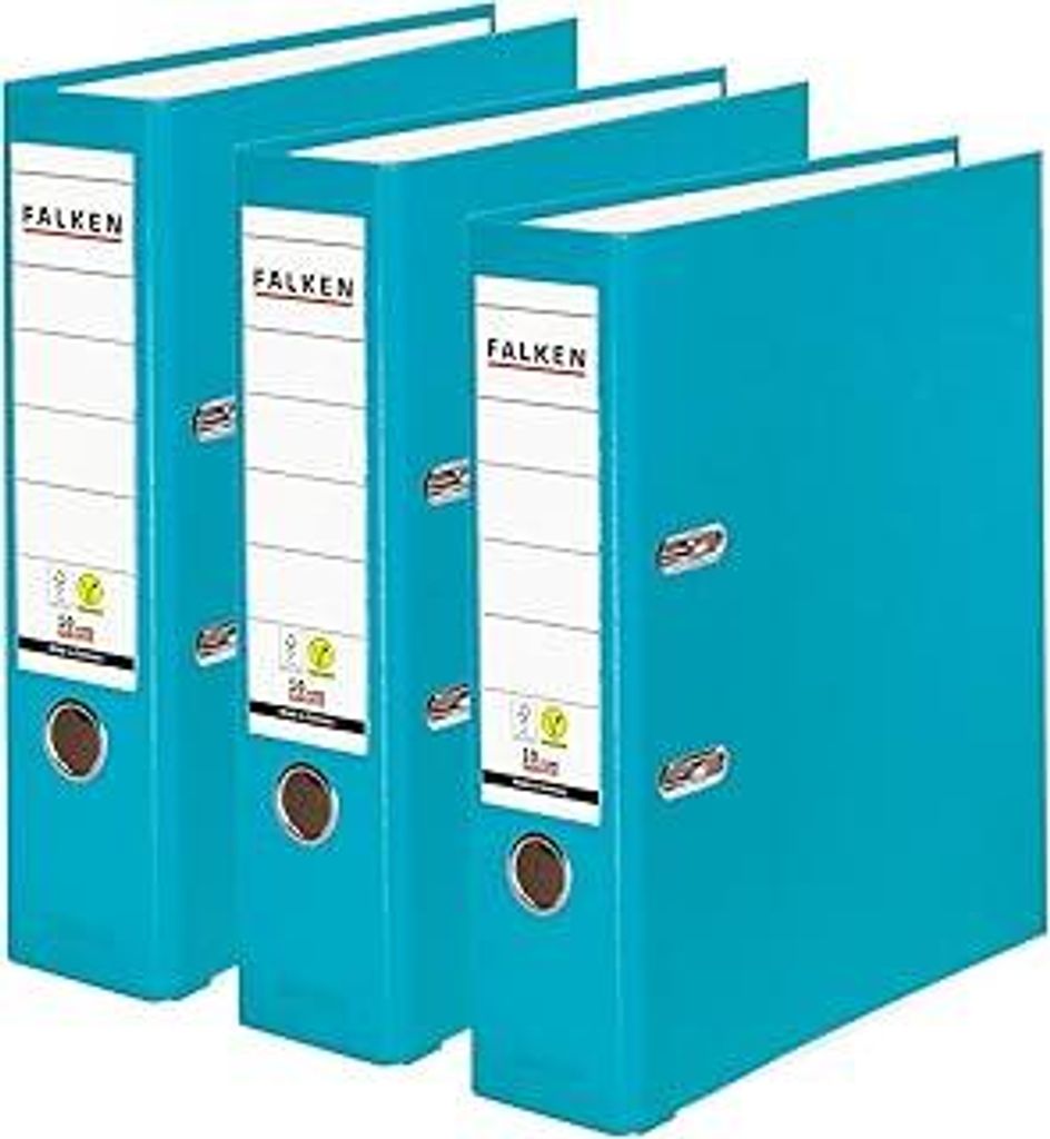 Original Falken 3er Pack PP-Color Ordner. Germany. 8 cm breit DIN A4 Türkis Vegan Kunststoff-Ordner Ringordner Aktenordner Briefordner Büroordne...