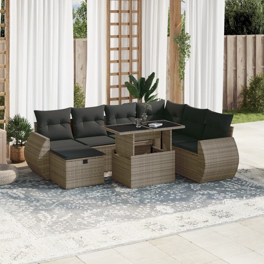 Möbel 8-tlg. Garten-Sofagarnitur mit Kissen Grau Poly Rattan - Loungegruppe 3275160