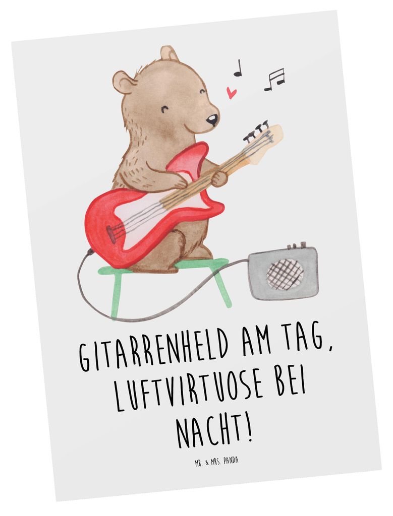 Mr. & Mrs. Panda Postkarte Gitarrenheld - Weiß - Geschenk, Ansichtskarten, Musik, Abenteuer, Melodie, Liebe, Lernen, Ansichtskarte, Musiker, Freih...