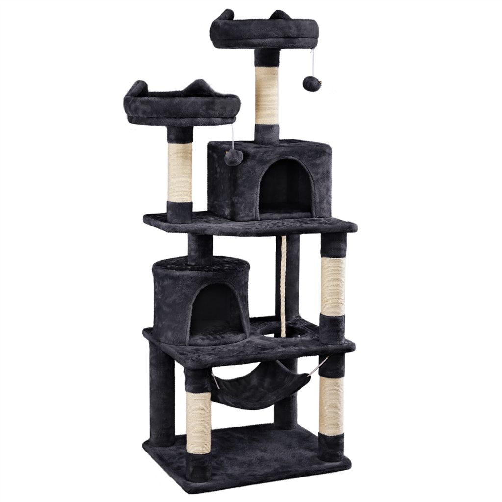 Yaheetech Kratzbaum 158 cm stabiler Katzenbaum, mit 5 Sisalstämmen & 2 Plattformen, mehrstufig, Schwarz
