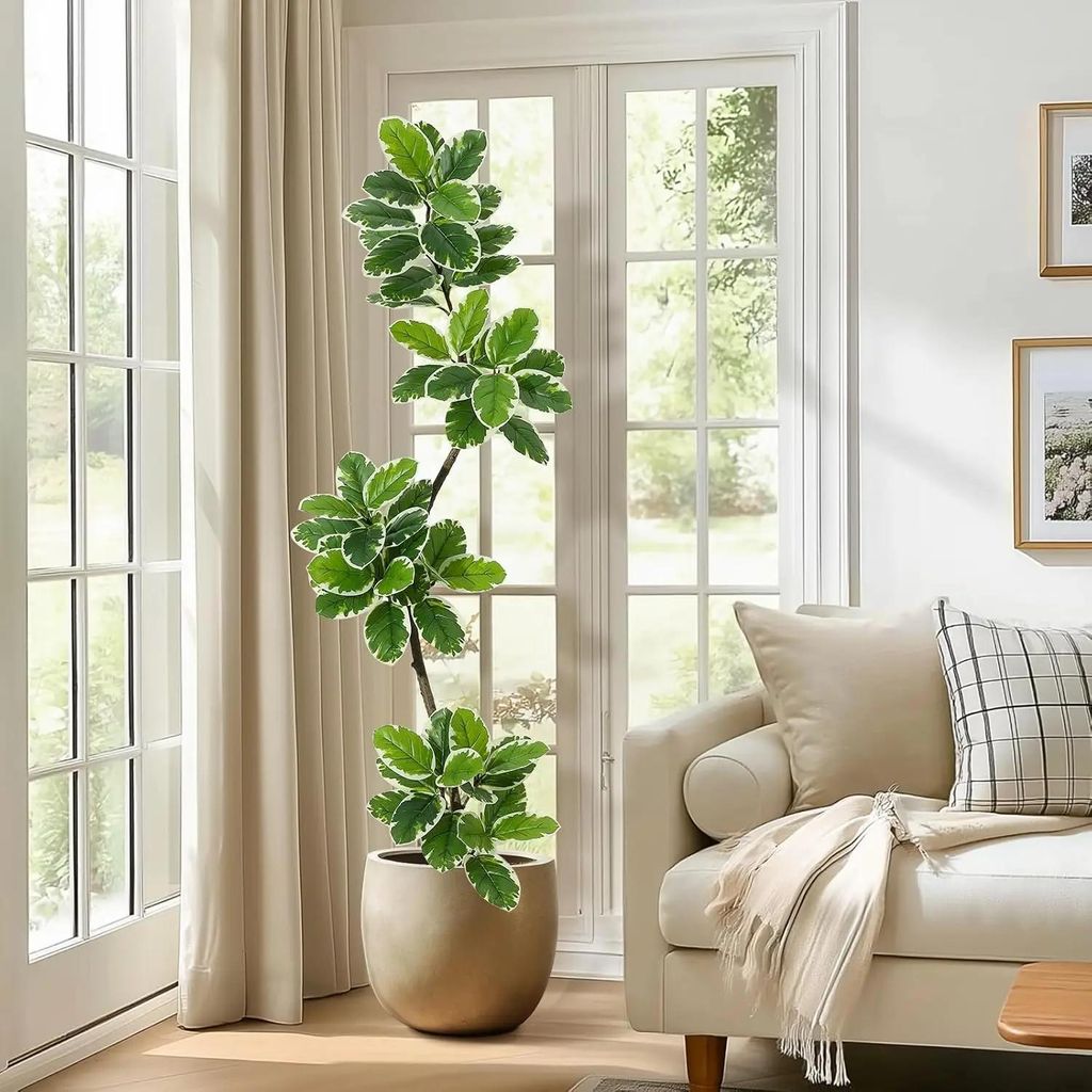 Künstliche Geigenfeige Gummibaum - Bodenpflanze mit Topf - 150 cm - PE-Material - Außenbereich - 1 Stück - Grauer Topf