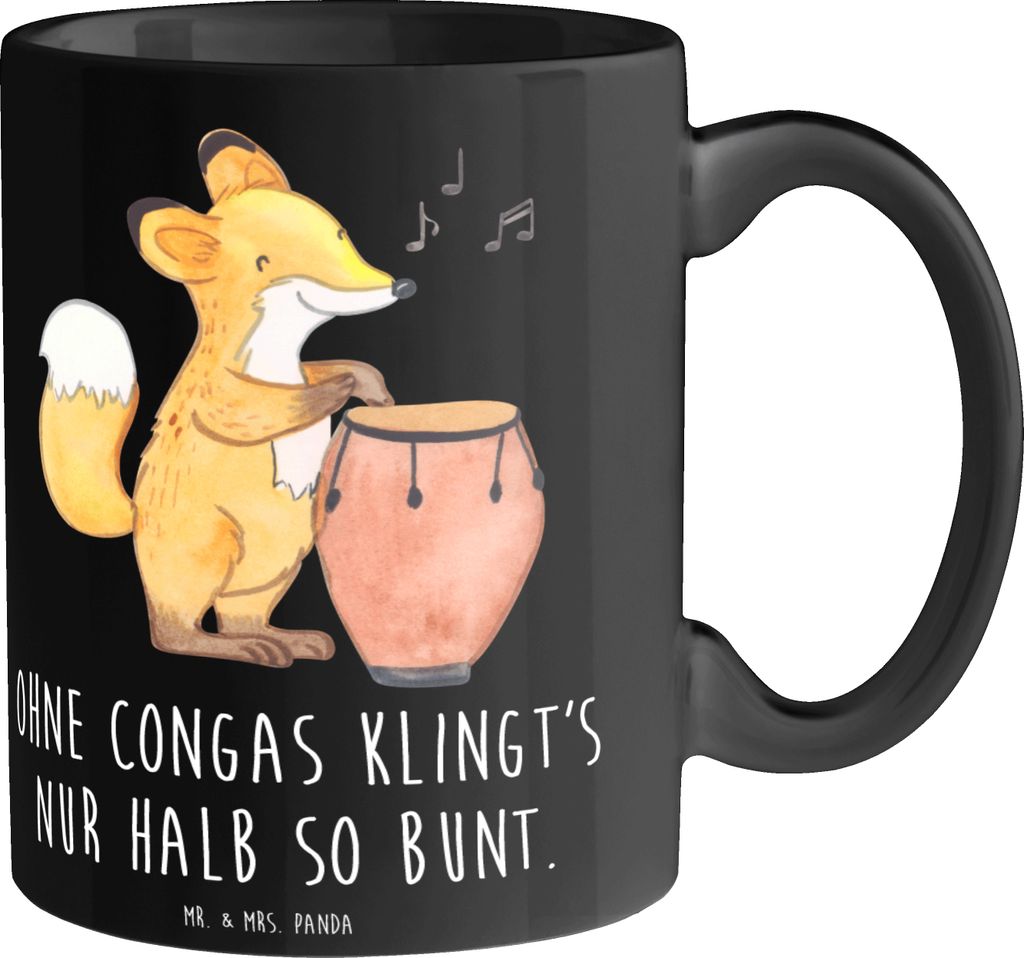 Mr. & Mrs. Panda Kaffeetasse Bunte Congas - Schwarz - Geschenk, Ensemble, Musiker, Handtrommeln, Trommeln, bunt, Instrument, Percussion, Kaffeebech...