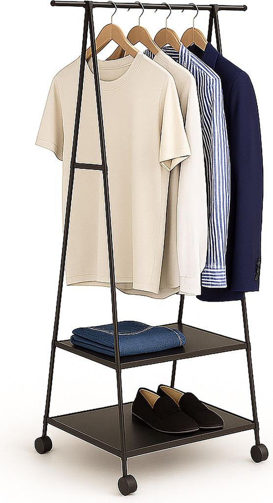 Relaxdays Kleiderständer, mit Rollen & 2 Ablagen, HxBxT: Produktbild 