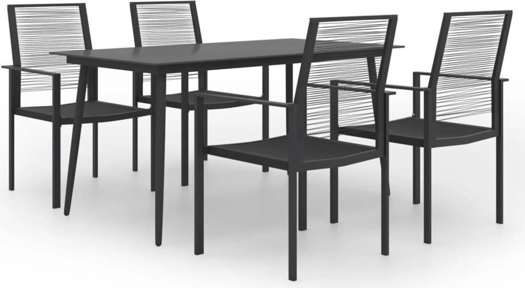 5-tlg. Gartenmöbel-Set Schwarz, pulverbeschichteter Stahl, 150 x 80 x 74 cm Tisch, 60 x 55 x 90 cm Stühle