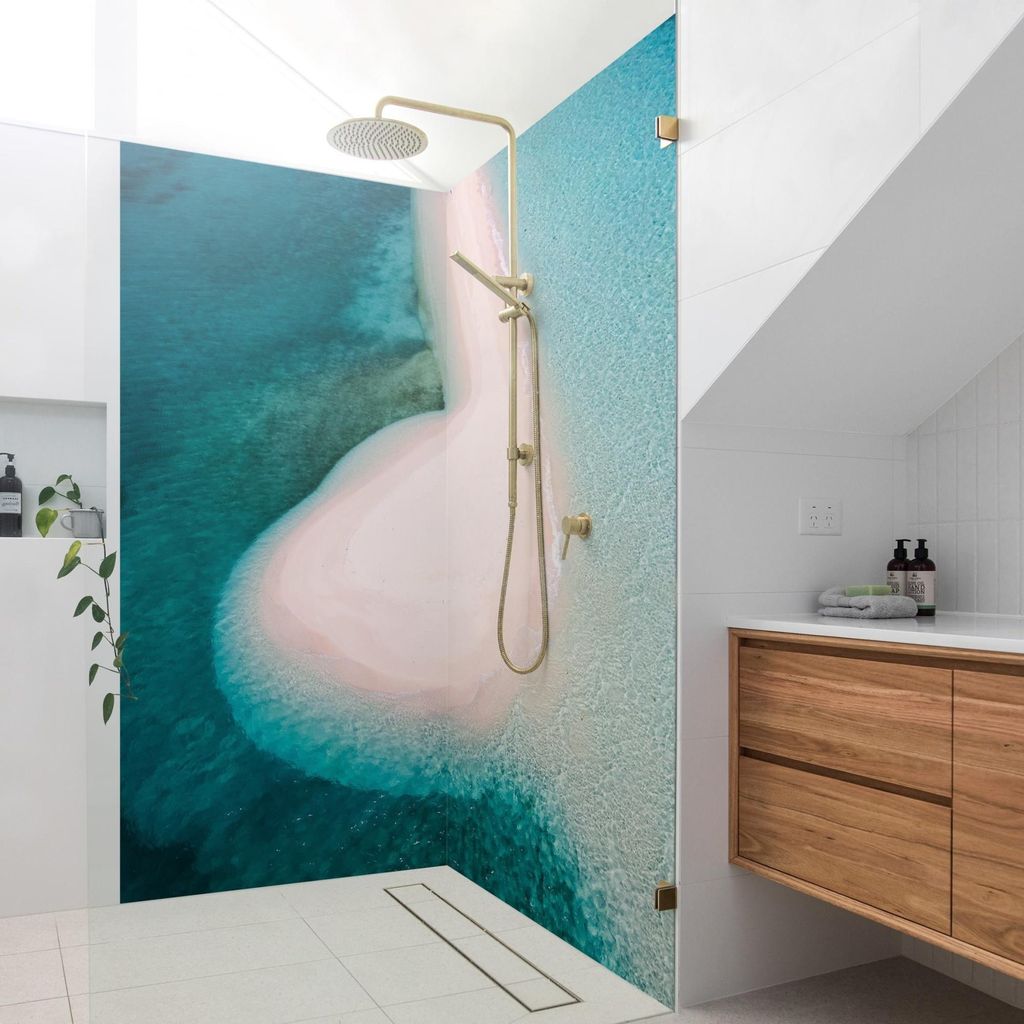 Duschrückwand Strand selbstklebend - 0.61 mm Wandpaneel wasserfest Design türkis Maritim Badrückwand fugenlos Premium matt 90x210 cm