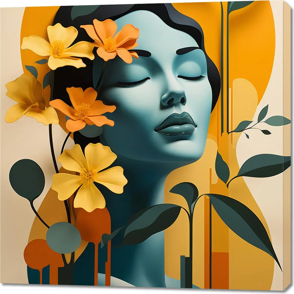 Tableau Méditation fleurie 100x100 cm : Toile Carrée Zen XXL Moderne