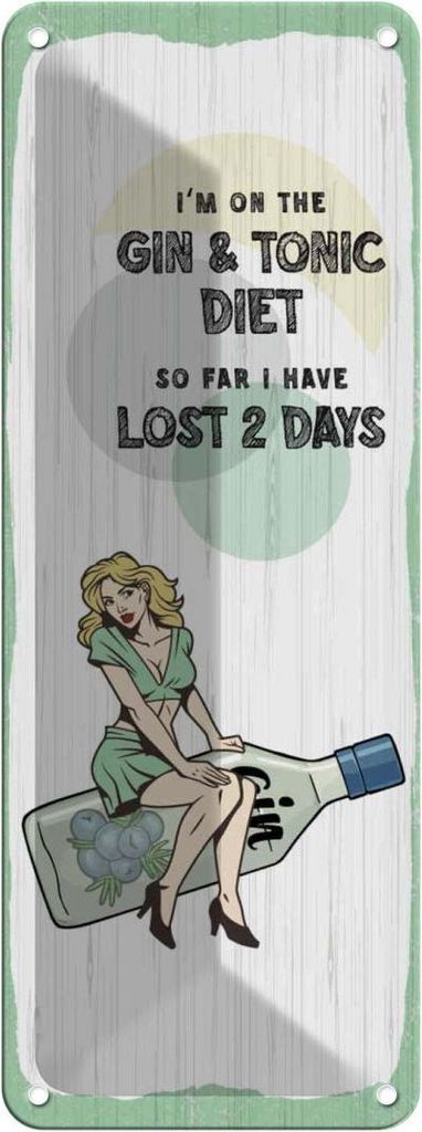 vianmo Blechschild 27x10 cm Pinup I ́m on the Gin & Tonic Diet