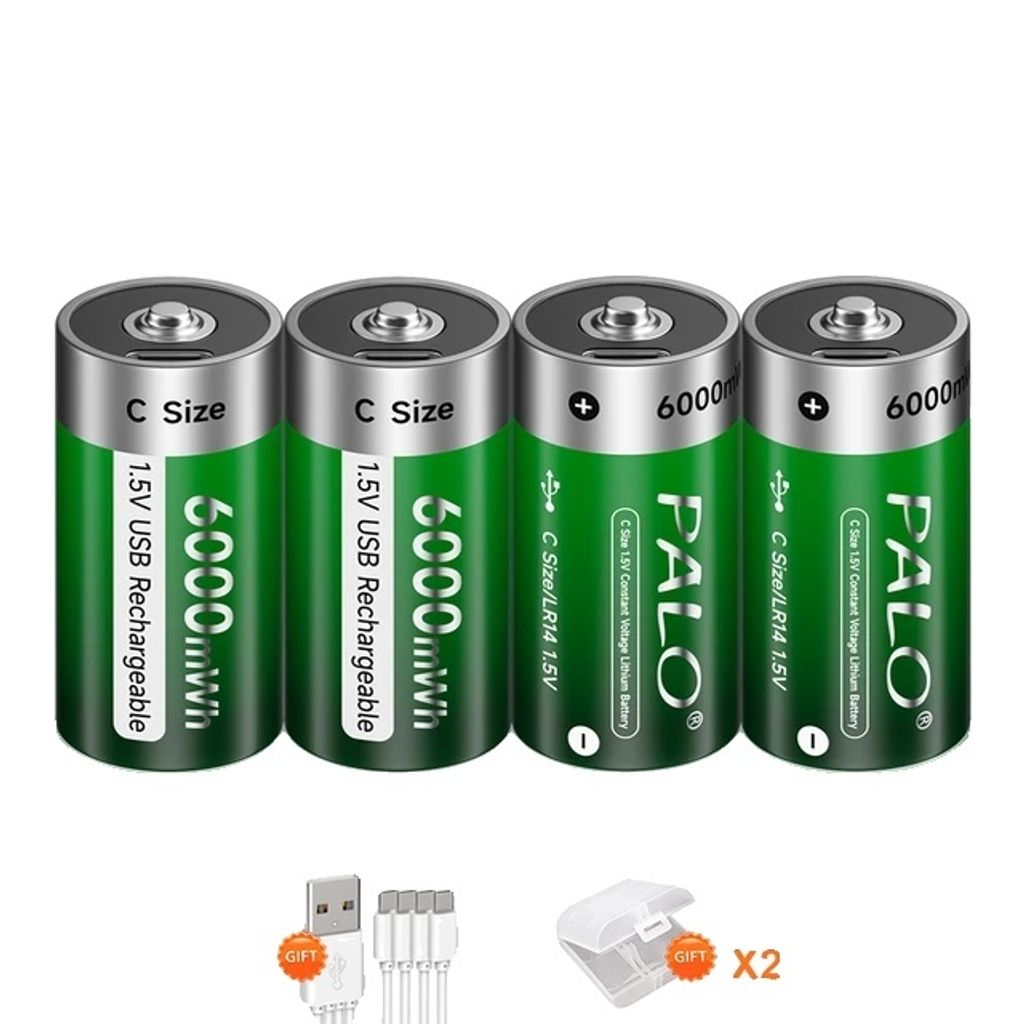 Wiederaufladbare C-Größe Batterie, Typ C USB-Anschluss, 6000mWh Kapazität, 4PCS Batterie