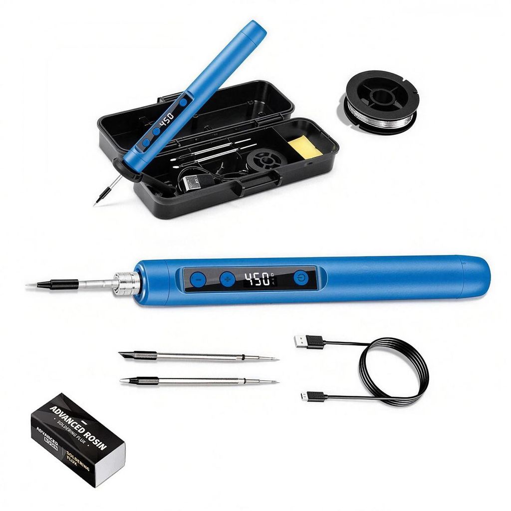 Kabelloser USB Lötkolben Set Akku – Lötset mit LCD Display & einstellbarer Temperatur 180-450°C | 3 Lötspitzen für Elektronik