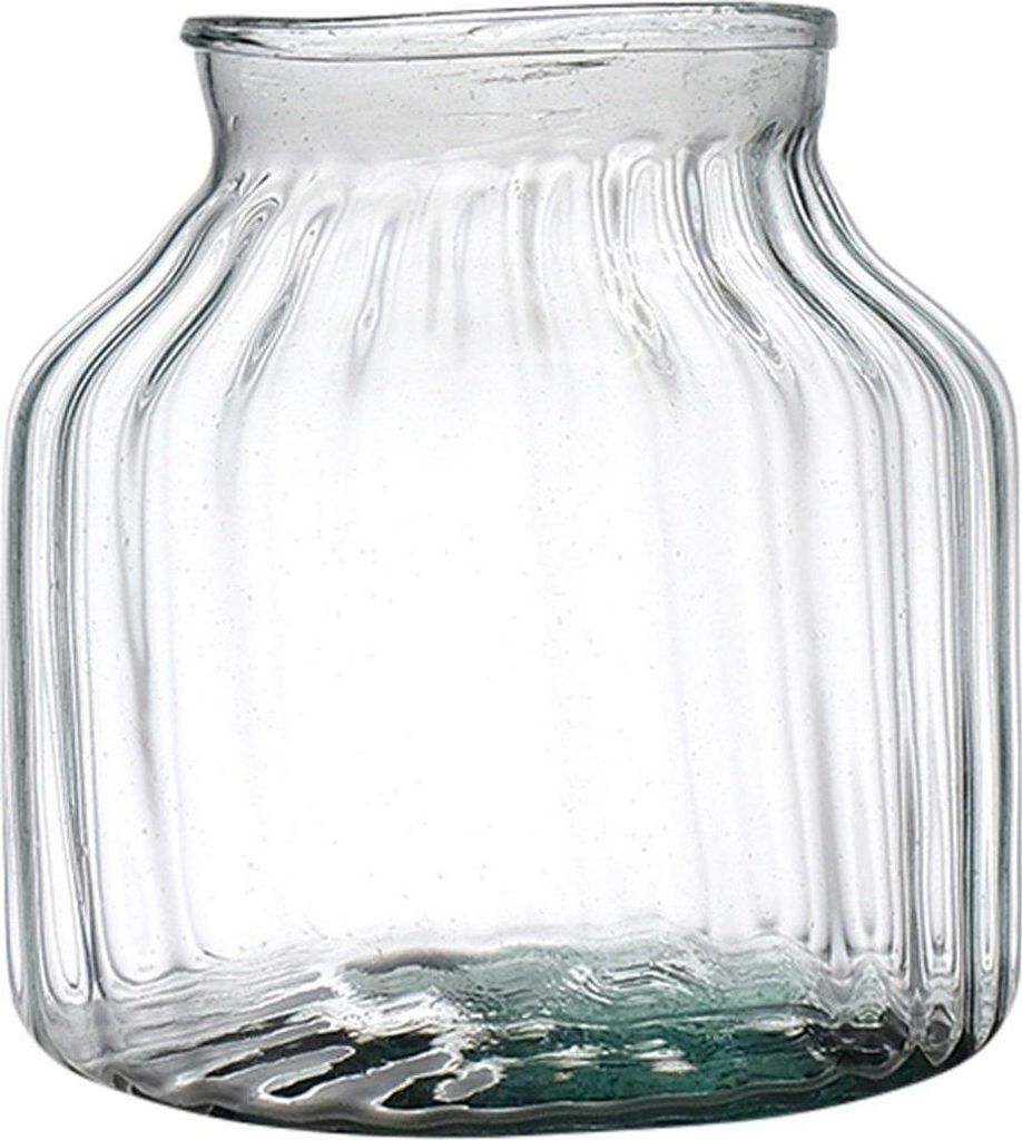 INNA-Glas Windlichtglas Quinn Earth mit Rillen, recycelt, klar-grün, 20 cm, Ø 21 cm - Kerzenglas