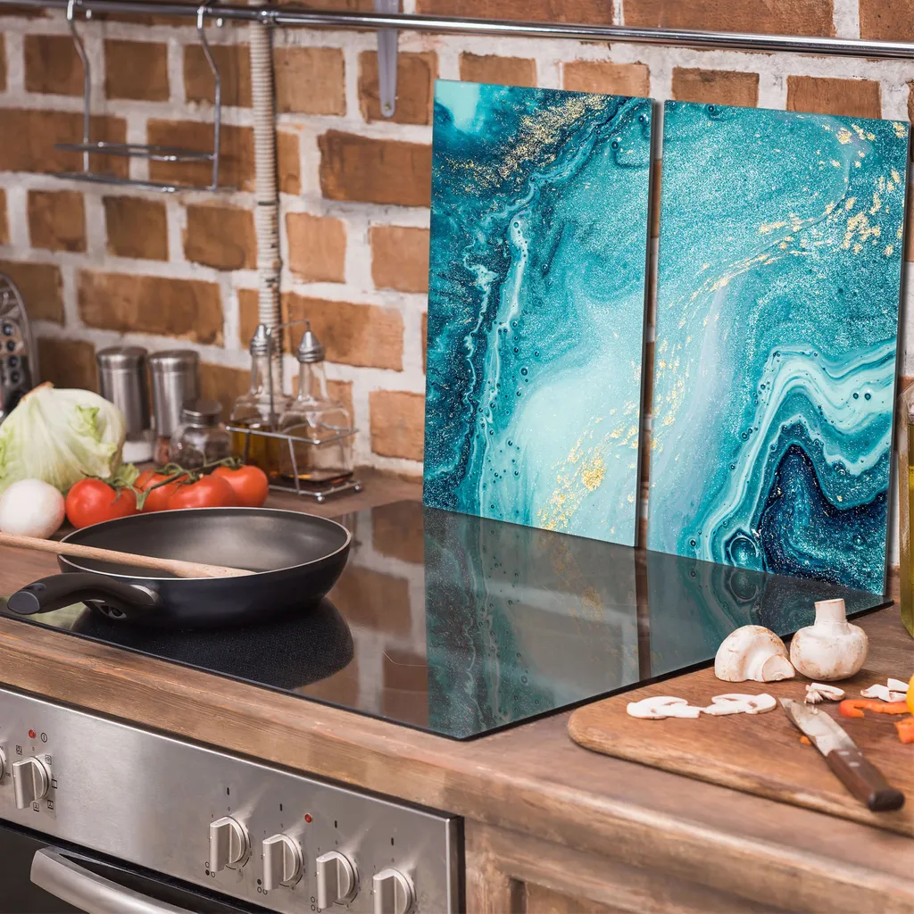 Offerta Copriforno Marmo Turchese 30x52 Vetro Temperato 2 Pezzi - 3