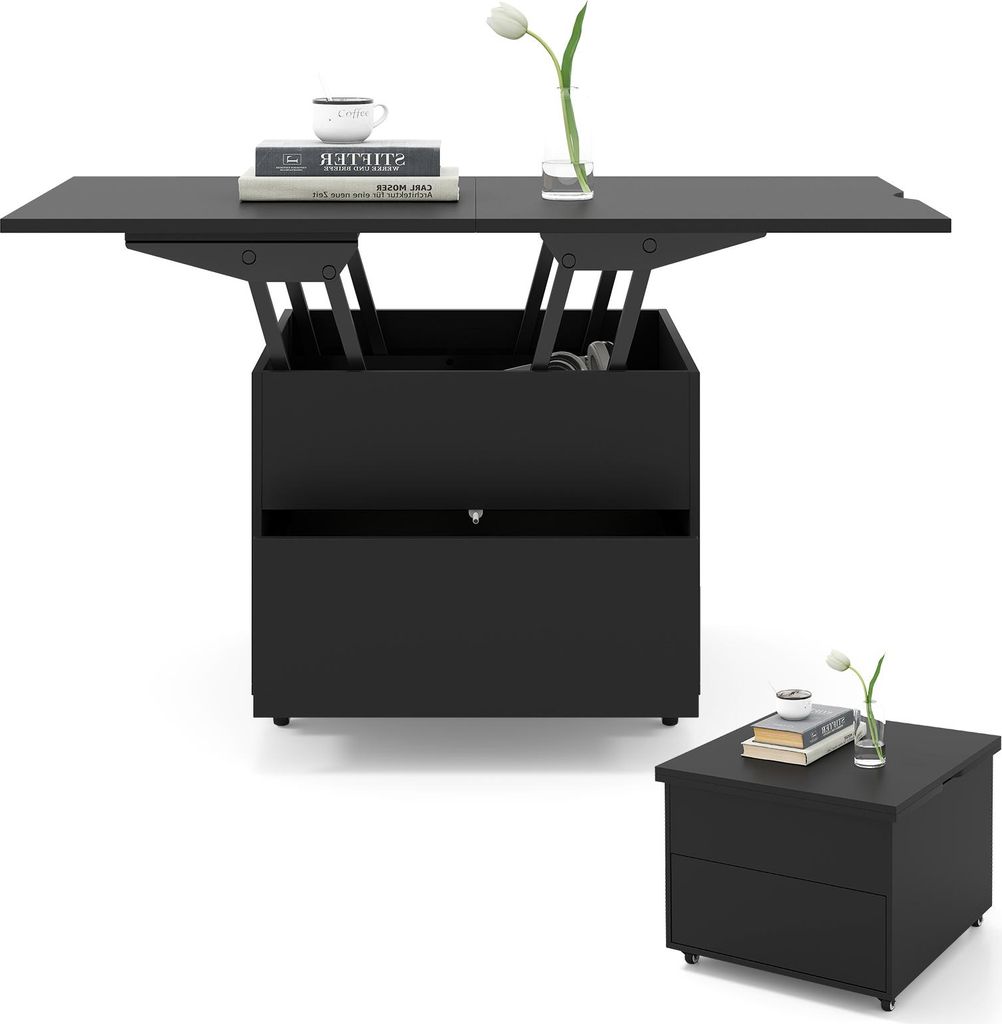 COSTWAY Couchtisch, Wohnzimmertisch mit Schublade, Rollen & Produktbild 