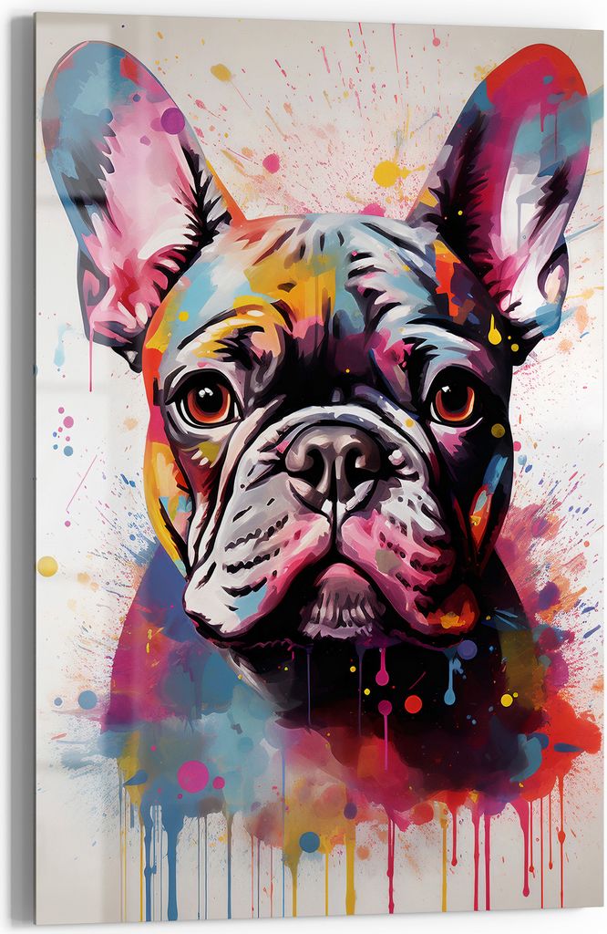 DEQOART Magnettafel Glas 60x90 cm 'Bunter Frenchie' beschreibbar Whiteboard Pinnwand Küche