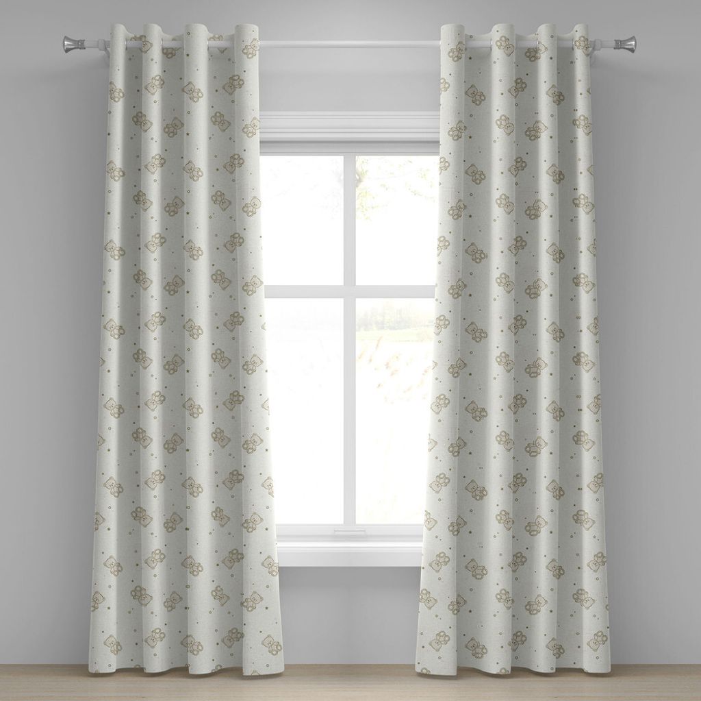 ABAKUHAUS Beige Ösenvorhang, Teddybär-monochrome Illustration Kinder Spielzeug Sterne und Punkte Halbton Hintergrund, Dekorative 2-Panel-Fensterv...
