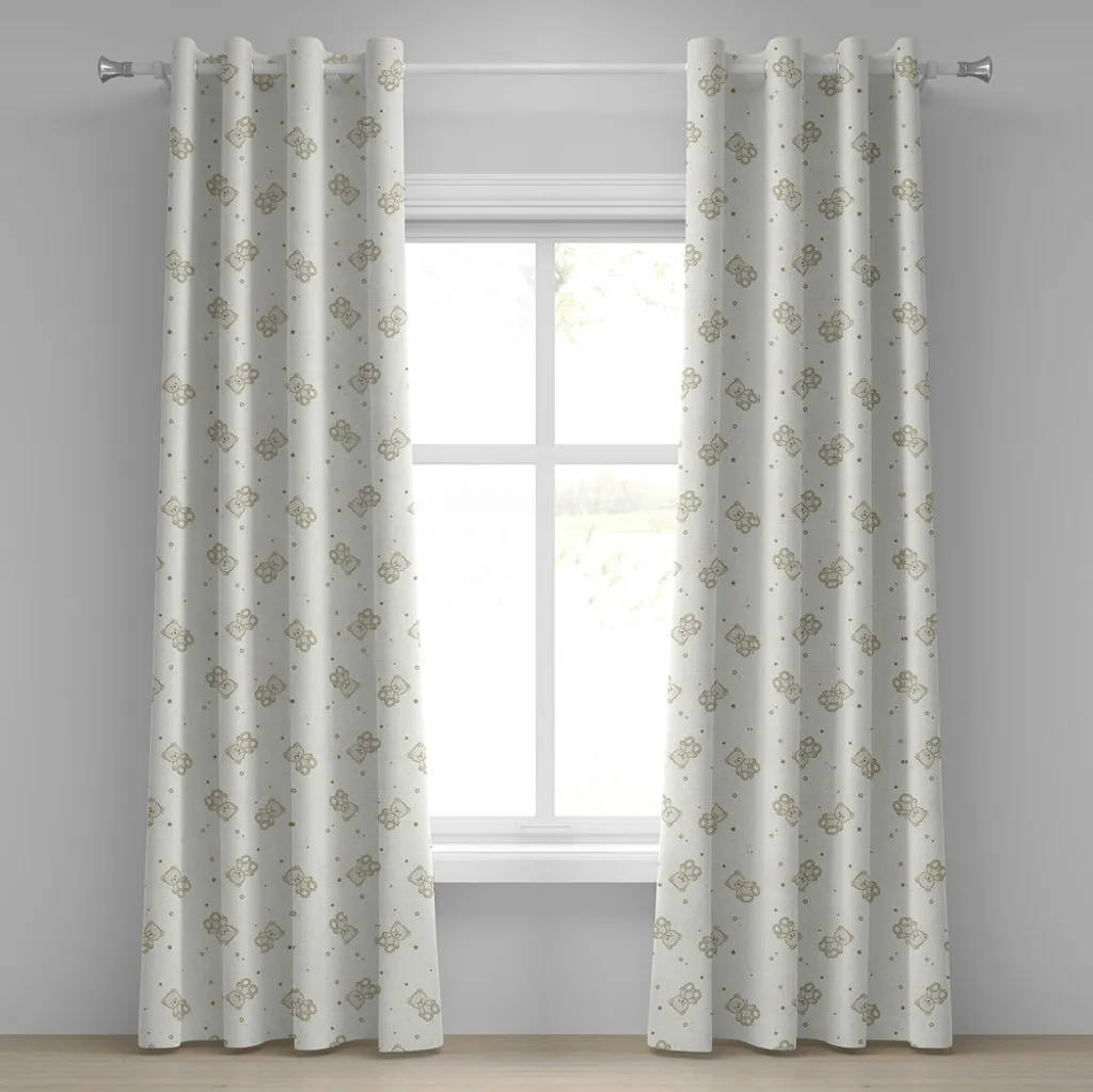 Rideau beige 280x175 cm à motif ours monochrome avec œillets solides