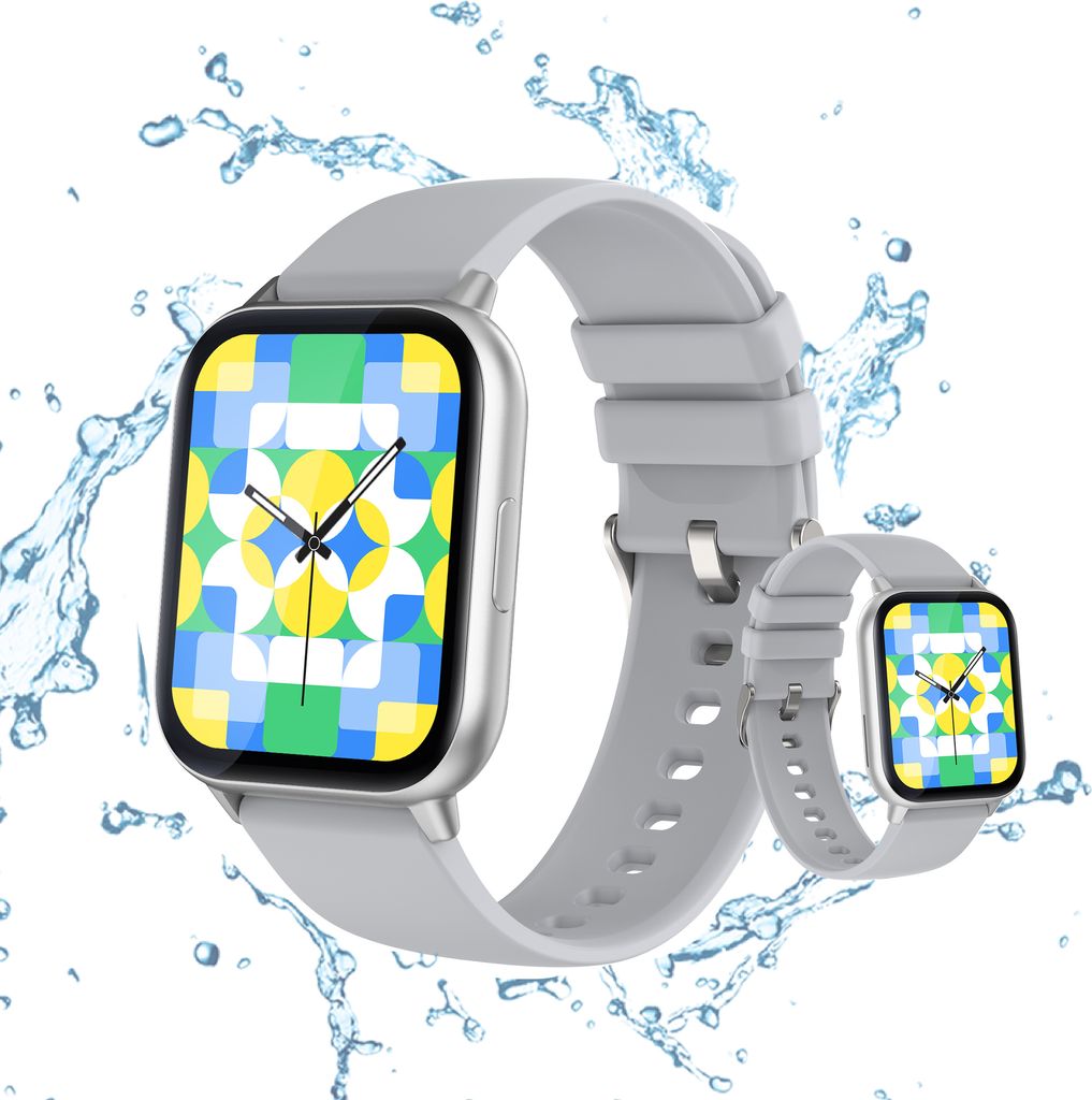 (Silber)Smartwatch Fitness Tracker Wasserdicht Smart watch Damen Herren 1.96" großer HD Touch-Farbbildschirm Fitnessuhr mit Herzfrequenz Blutd...