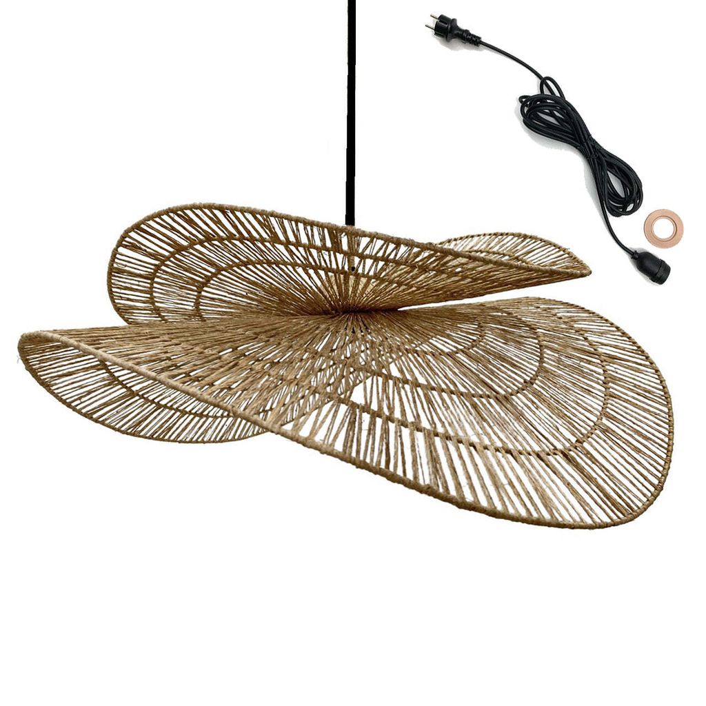 Jute Pendelleuchte für Außenbereich, IP44, 80 cm, 73 cm breit, 5m Kabel