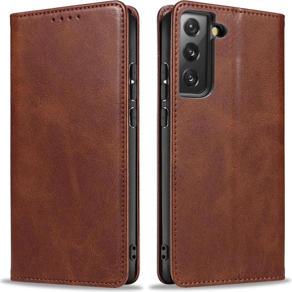 Handyhülle für Samsung Galaxy S21 FE Kunstleder Flip Cover Hülle Handytasche Case Kartenfach Farbe: Dunkelbraun