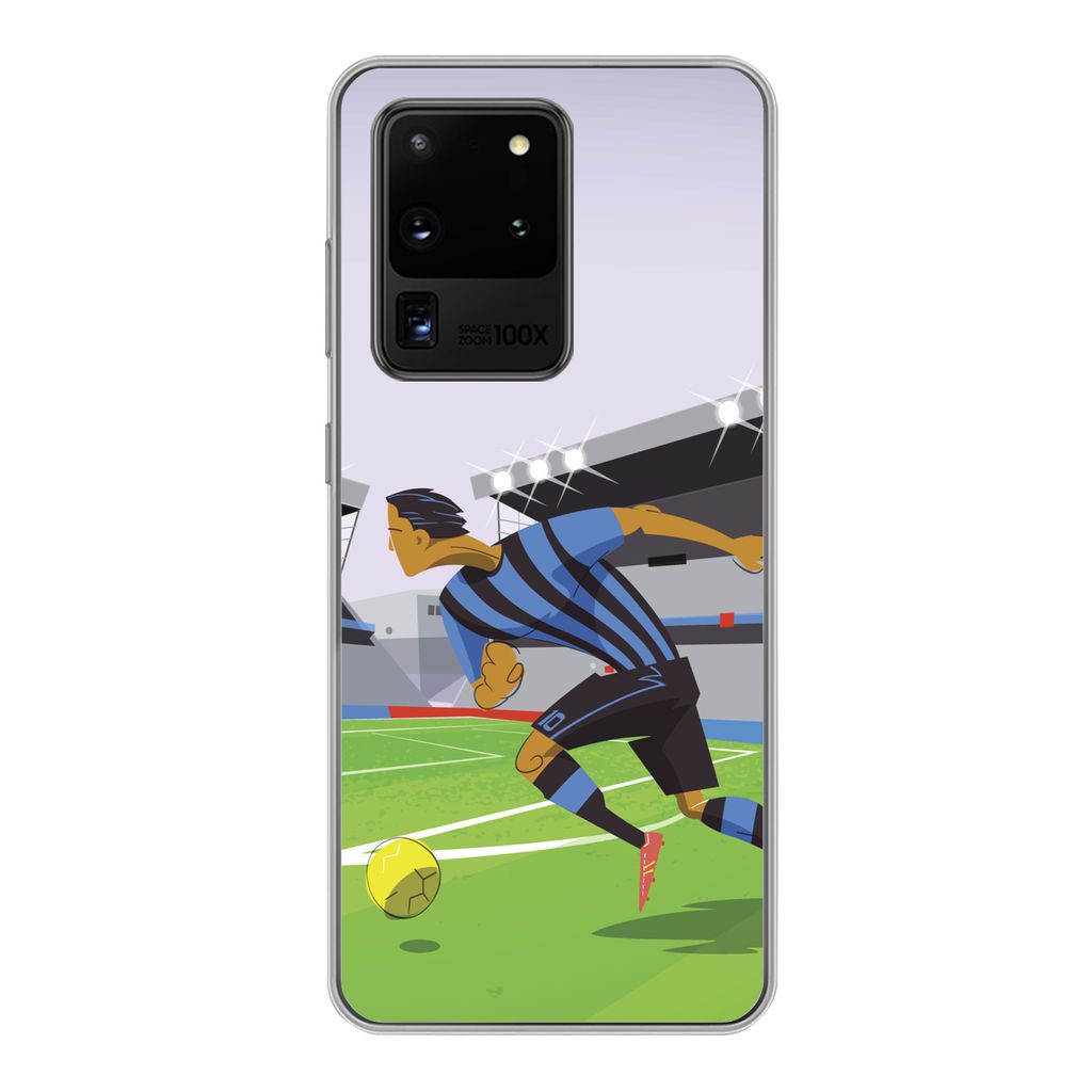 MuchoWow Handyhülle Schutzhülle Hülle für Samsung Galaxy S20 Ultra Eine Illustration von Spielern, die in einem Stadion Fußball spielen - Ju...