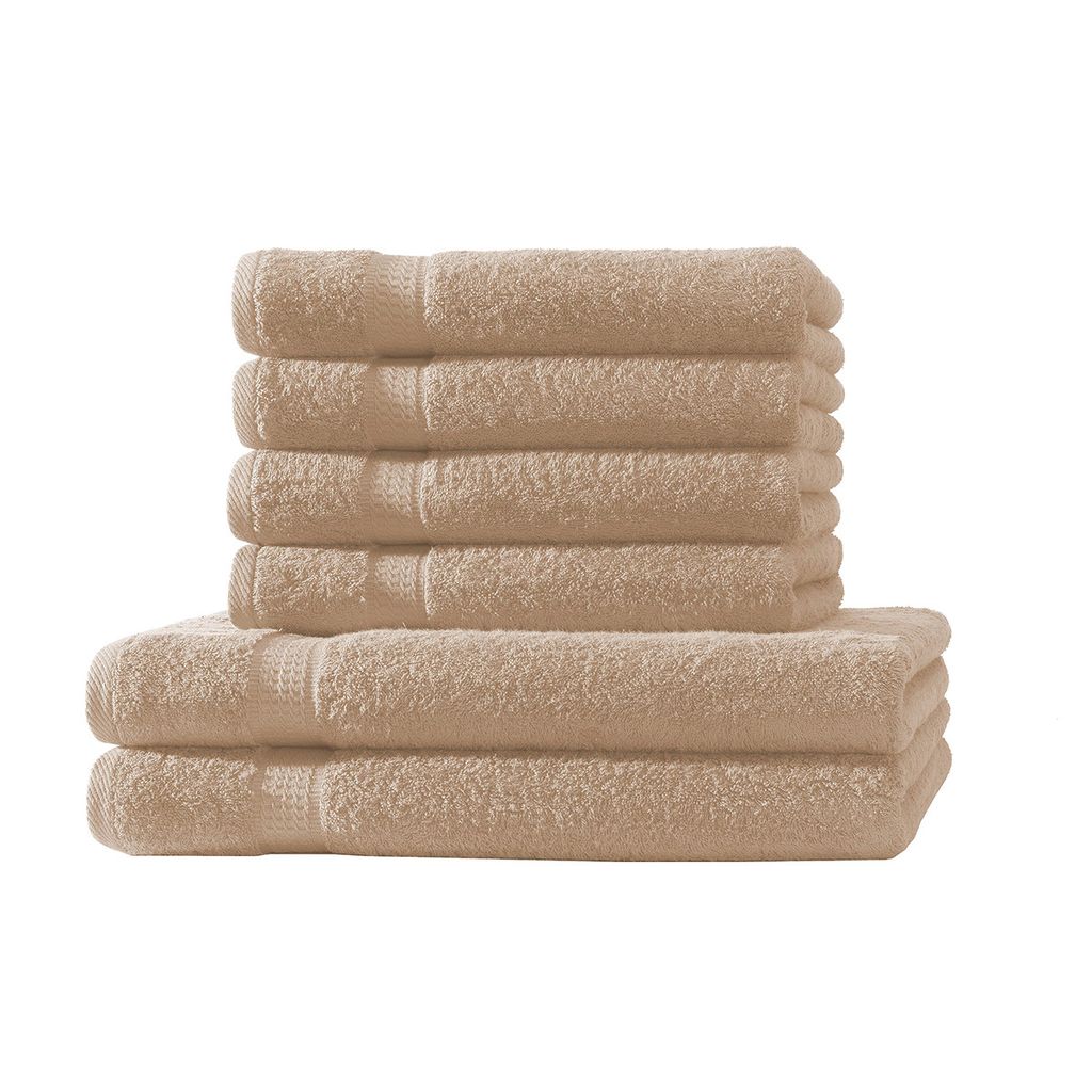 6er Set Frottee 4x Handtücher 2x Duschtücher Elegance 100% Baumwolle 500 gsm 50x100 cm 70x140 cm beige