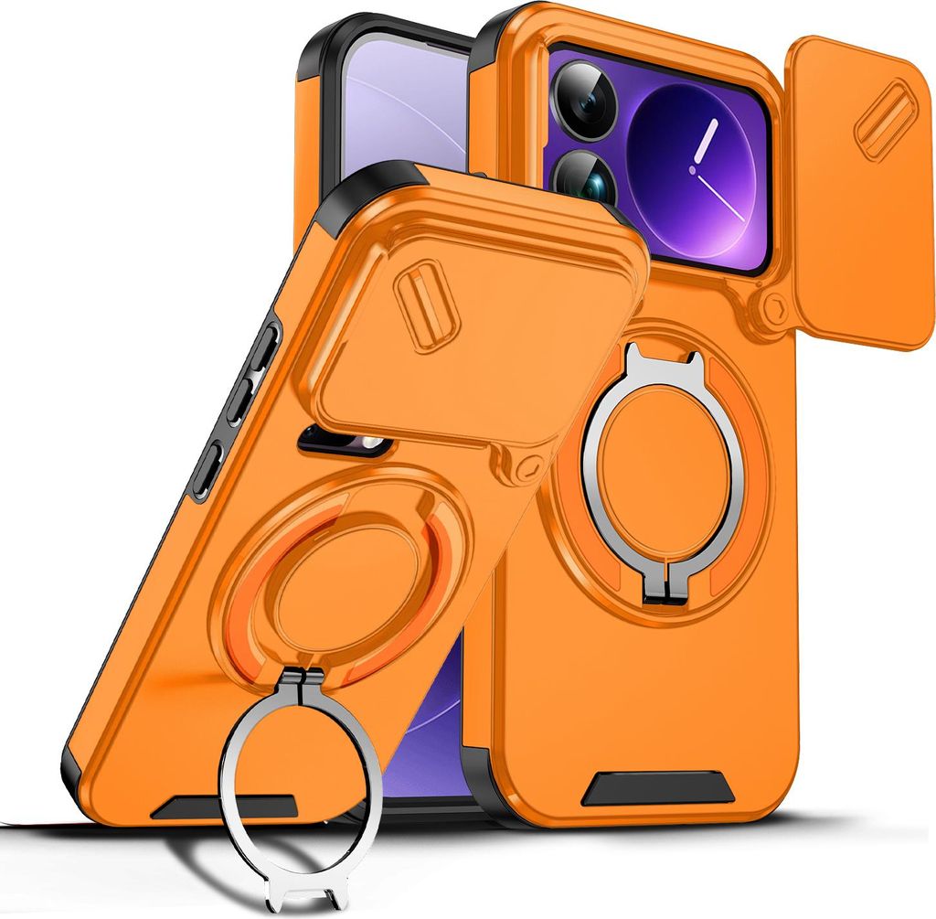 Handyhülle für Xiaomi 17 Pro Dual-Layer Stoßfest Militär Hülle mit Dia Kameraschutz und Magnetisch Ring Ständer Orange