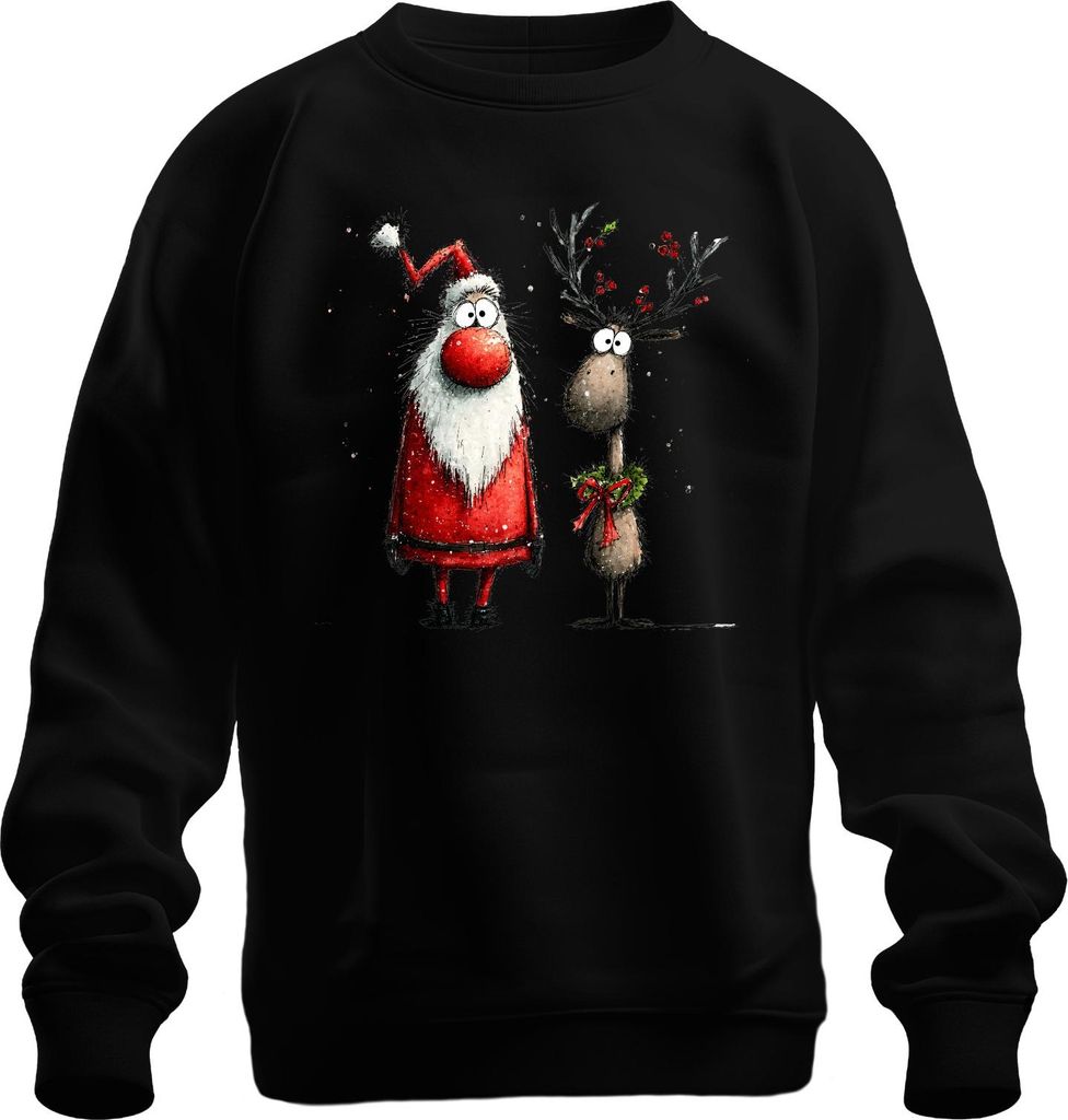 Weihnachtsmann Rentier Lustig Aquarell Weihnachten Geschenk Uni Sweatshirt Pullover, Schwarz, M