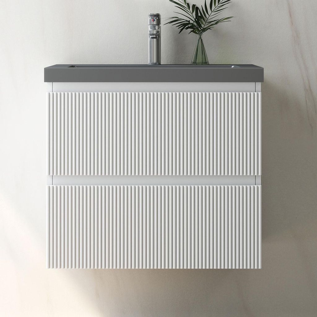 Waschtisch mit Unterschrank 60cm BOKAV Badmöbel Set Weiß Produktbild 