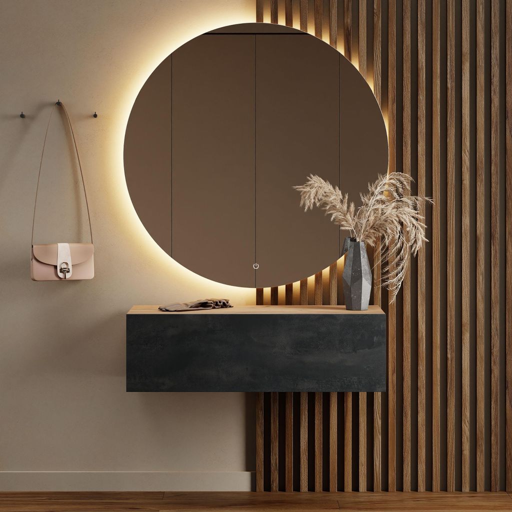 Planetmöbel Flur Möbel Garderobe Hängeschrank 1x 100 cm gold eiche / schwarz charcoal, Wandgarderobe hängend oder stehend