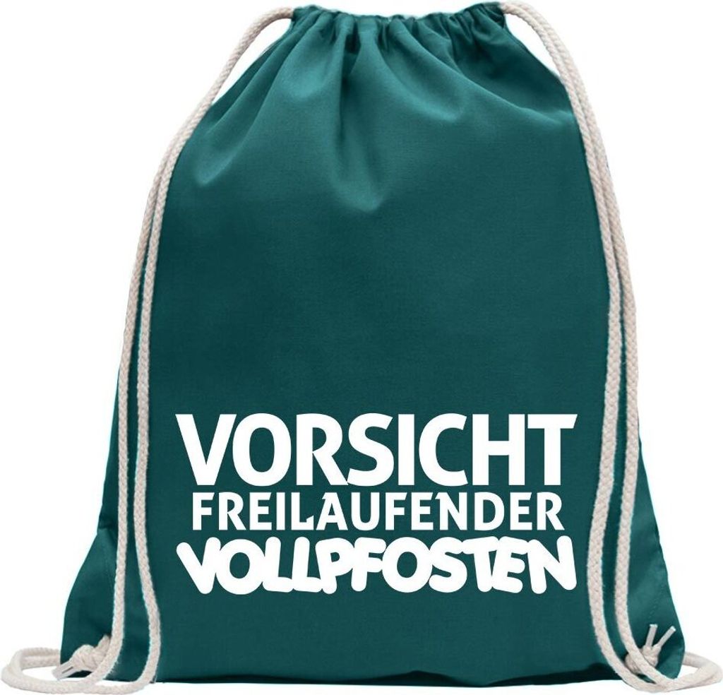 Kiwistar - Turnbeutel - petrol - Vorsicht freilaufender Vollpfosten - Fun Rucksack Sport Beutel Gymsack Baumwolle mit Ziehgurt