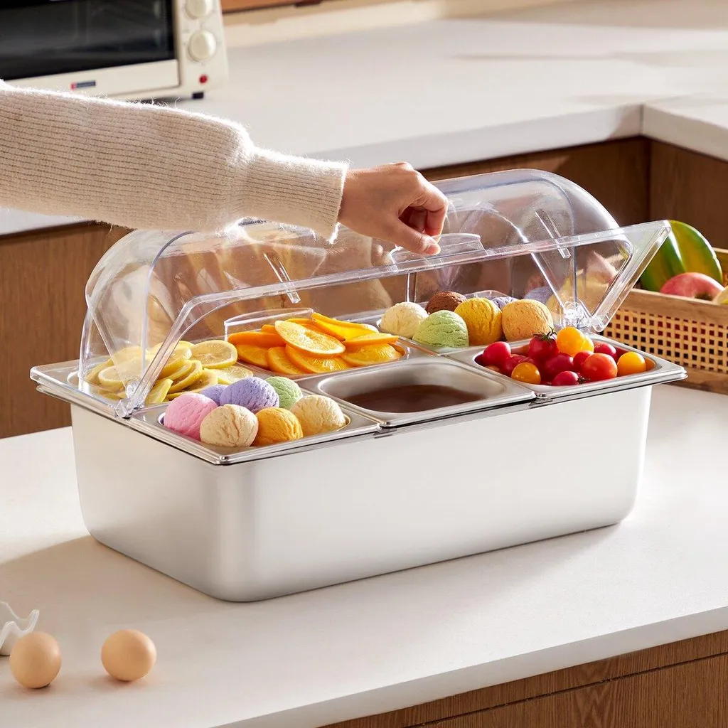 Contenitore da banco per la presentazione di alimenti Vassoio dispenser per condimenti a 6 scomparti