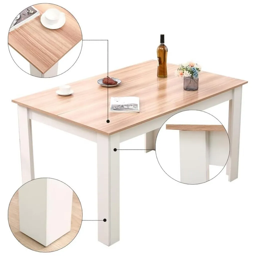Table à manger stable et facile à nettoyer, 138cm chêne et blanc mat
