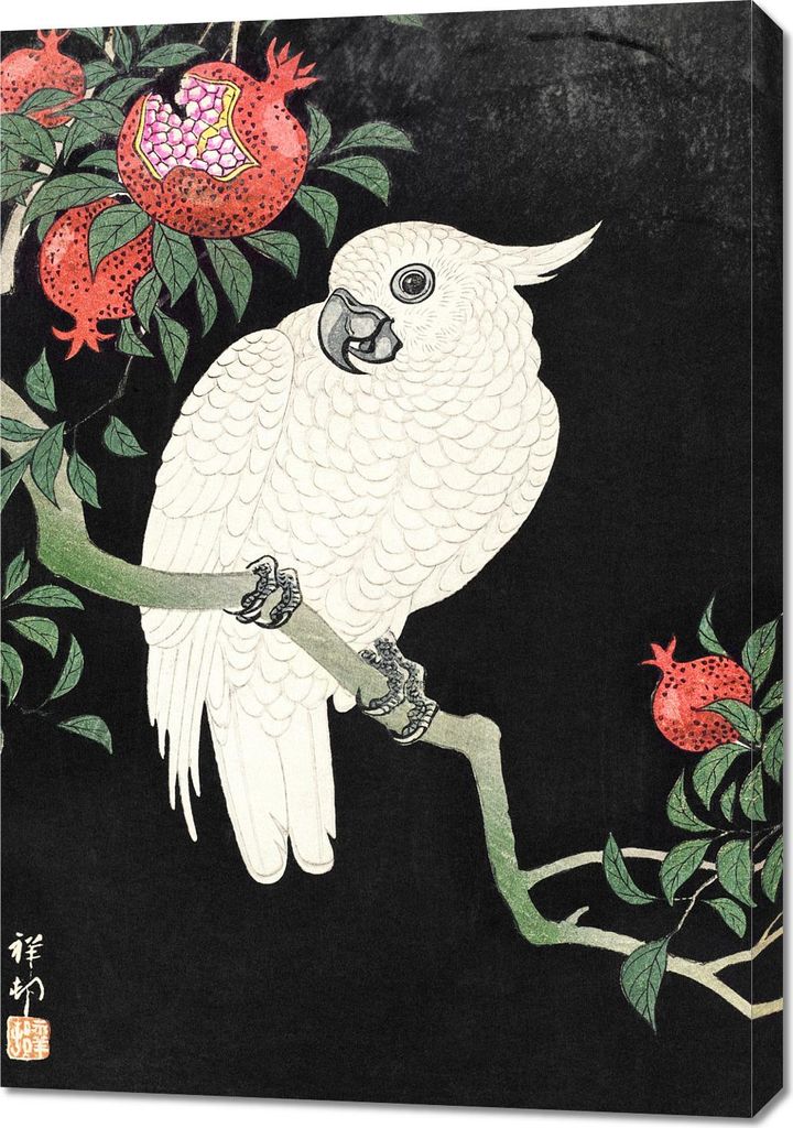 Bild 70x100cm Kakadu und Granatapfel, Japanische Koson Vintage für das Wohnzimmer