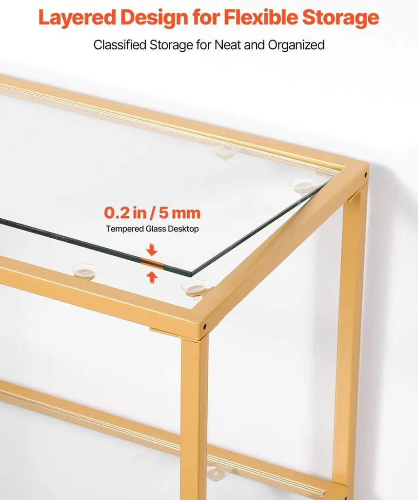 Table console stable anti-chute avec 3 plateaux de rangement chic doré - 4