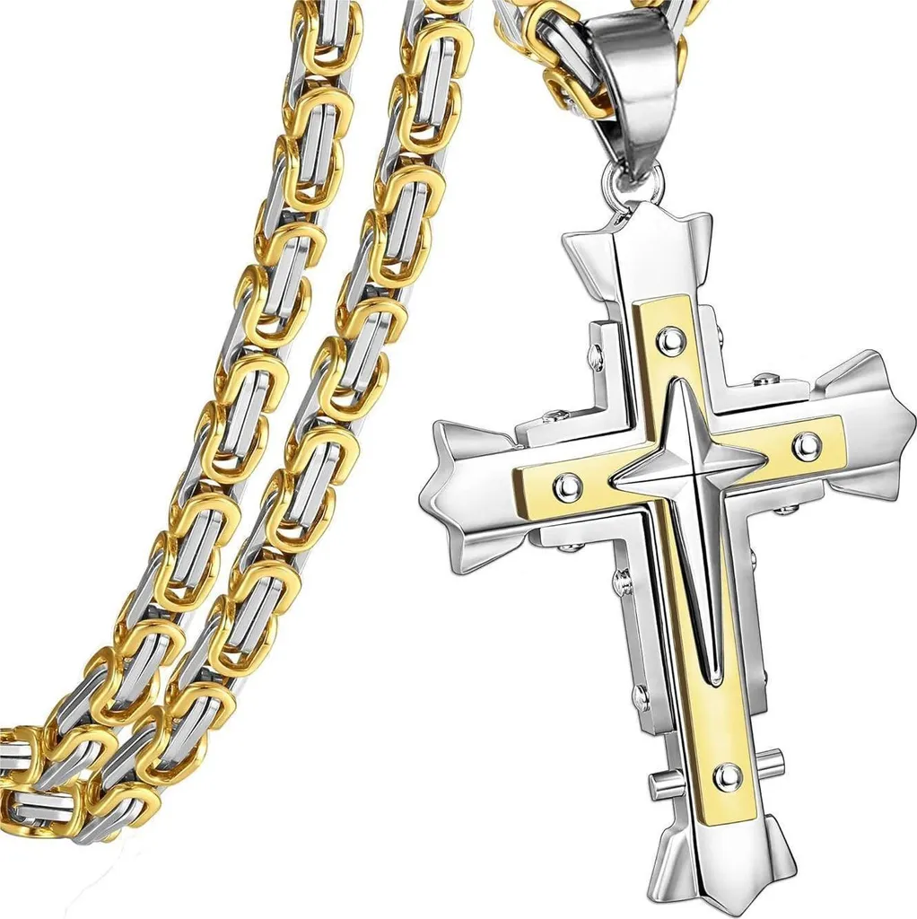 Chaîne homme MJ-38729 avec croix or et argent 60cm KP38729