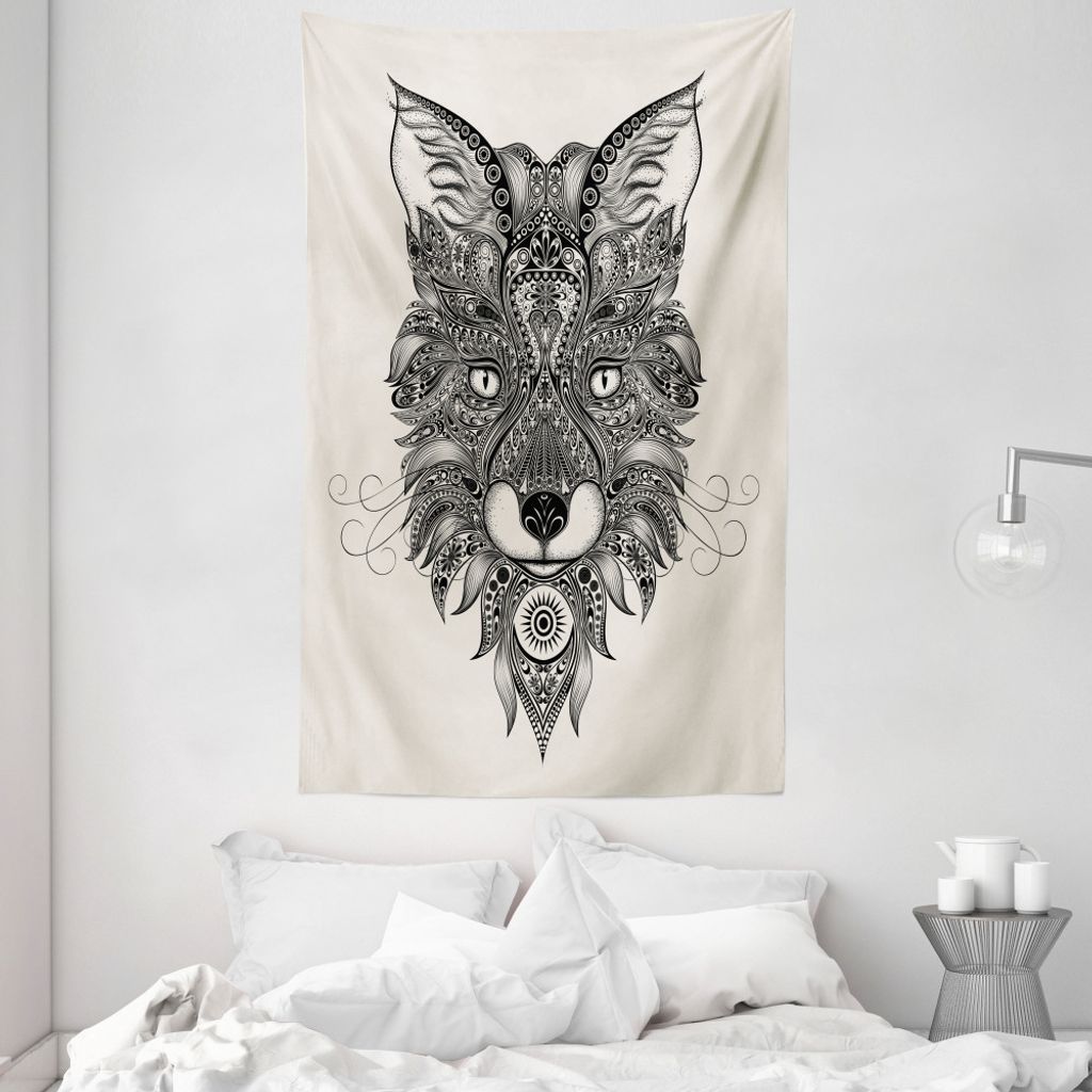 ABAKUHAUS Fuchs Wandteppich und Tagesdecke, Maske Keltische Art aus Weiches Mikrofaser Stoff Waschbar ohne Verblassen Digitaldruck, 140 x 230 cm, S...