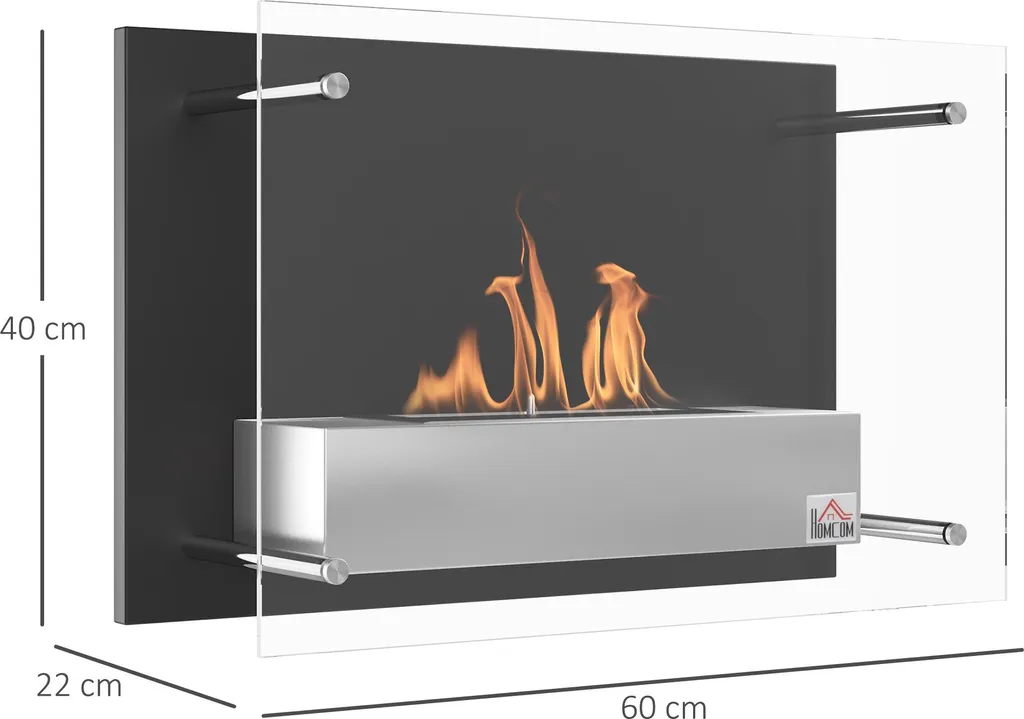 Cheminée bioéthanol murale encastrable sans fumée ni odeur acier 60 cm - 5