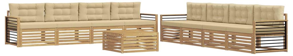 Outdoor-Sofagarnitur mit Kissen 9 pcs Weiß und Beige Polyester