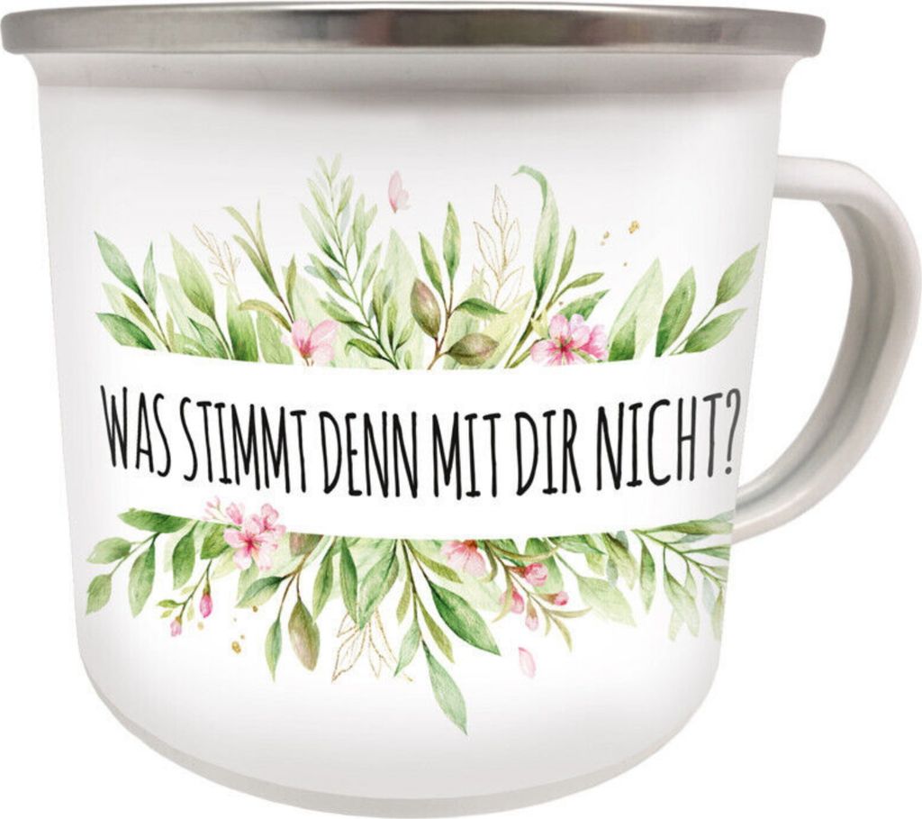 Kult Emaille Becher 0,5 L - WAS STIMMT DENN MIT DIR NICHT?, Produktbild 