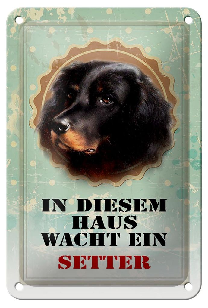 Blechschild Hund 12x18cm in diesem Haus wacht ein Setter
