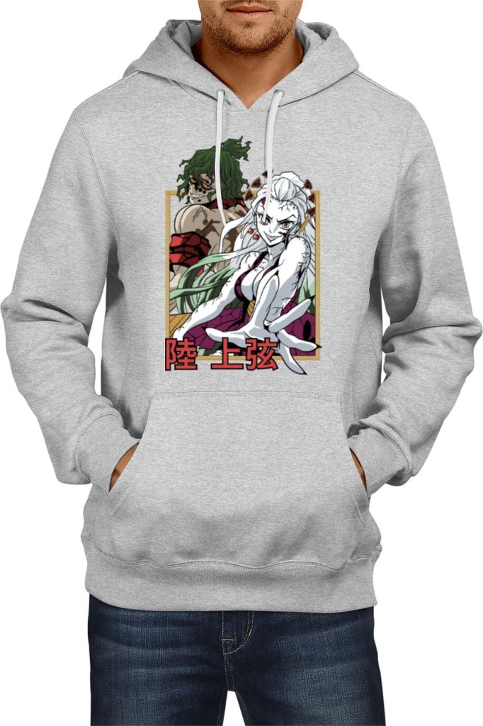 Herren Kapuzenpullover Japan Anime Manga Demon Anime Slayer Daki & Gyutaro, Man M / Grau