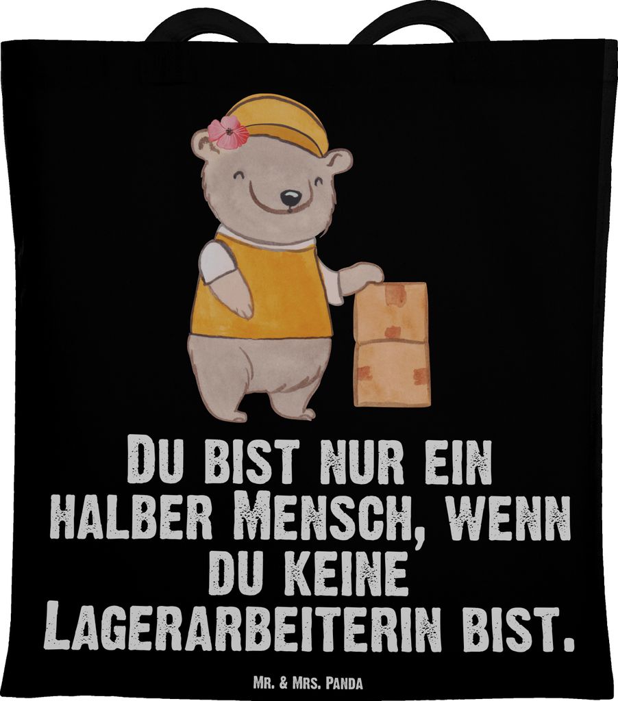 Mr. & Mrs. Panda Schultasche Lagerarbeiterin Herz - Schwarz - Geschenk, Lageristin, Ausbildung, Fachlageristin, Tote Bag, Witzig, Jutebeutel, Stoff...
